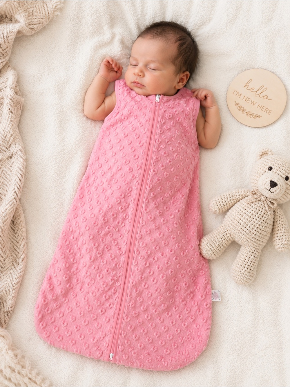 Soft Pink Baby Sleep Sack with Front Zipper